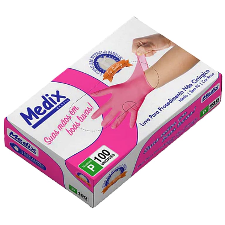 Luva Nitrílica Medix Sem Pó Rosa Tam M 100 Luvas