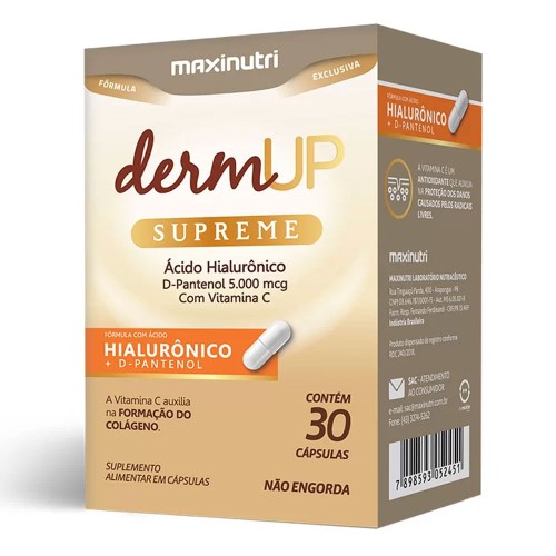 Suplemento Alimentar DermUp Supreme com Ácido Hialurônico + D-Pantenol 30 Cápsulas