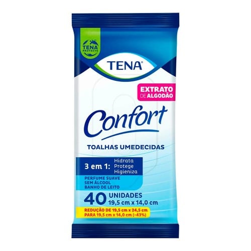 Toalha Umedecida Tena Confort Perfume Suave - 40 Unidades