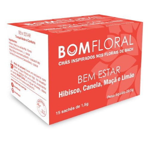 Chá Bom Floral Bem Estar Sabor Hibisco, Canela, Maçã e Limão com 15 sachês