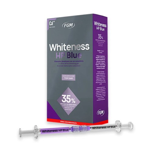 Clareador Whiteness Hp Blue Calcium 35% Kit 6 Sessões com Top Dam Promo Mês do Dentista - FGM