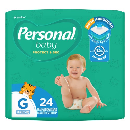 Fralda Personal Baby Protect & Sec Tamanho G com 24 Fraldas Descartáveis