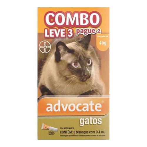 ADVOCATE GATOS COMBO - para gatos de 4kg até 8kg -3 pipetas com 0,8ml cada