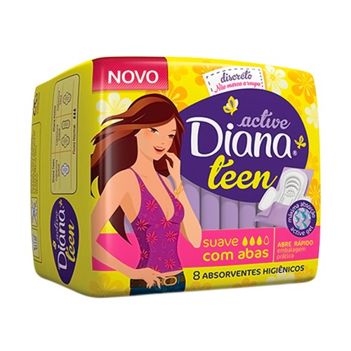 Absorvente Diana Active Teen Suave com Abas com 8 Unidades