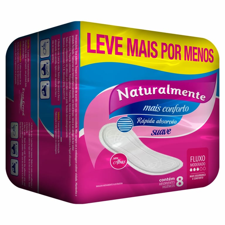 Absorvente Naturalmente Gel sem Abas Leve 8 Pague 7