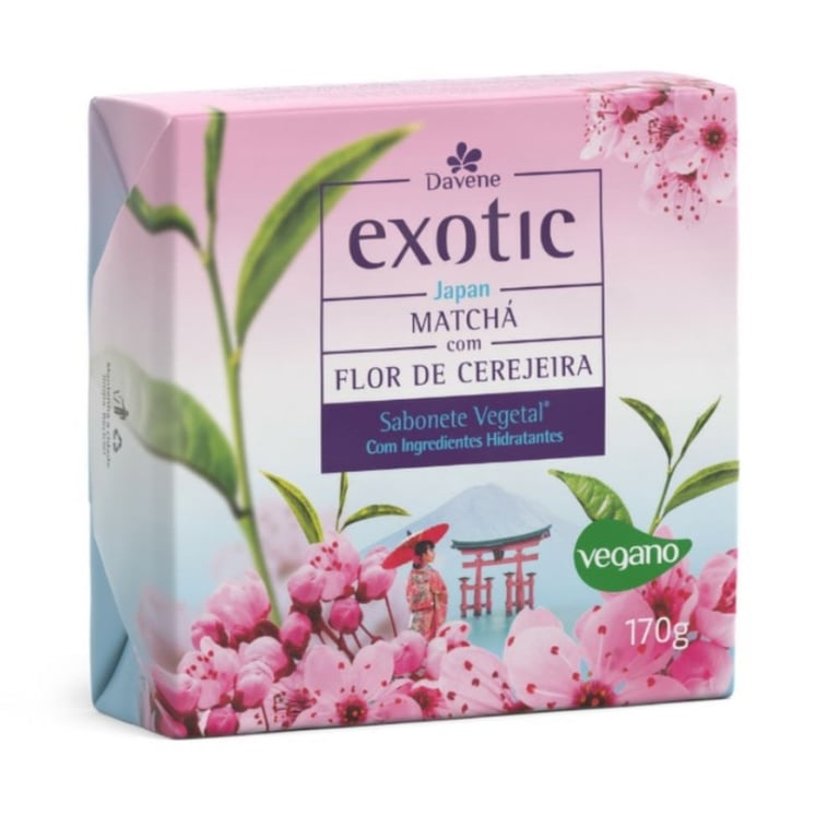 Sabonete Em Barra Davene Vegetal Exotic Japan Matchá Com Flor De Cerejeira 170g