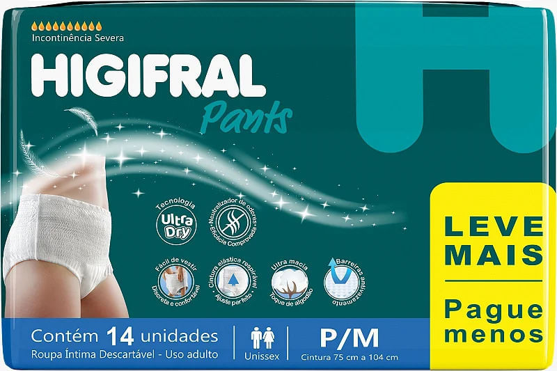 Fralda Geriátrica Higifral Pants P/M, pacote com 14 unidades