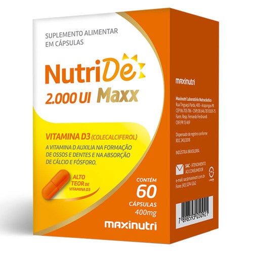 Vitamina D NutriDe Maxx Maxinutri 2.000UI 60 cápsulas