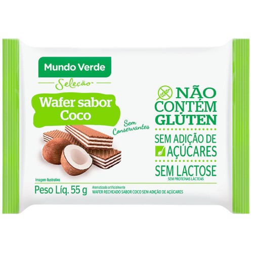 Wafer Mundo Verde Coco com 50g