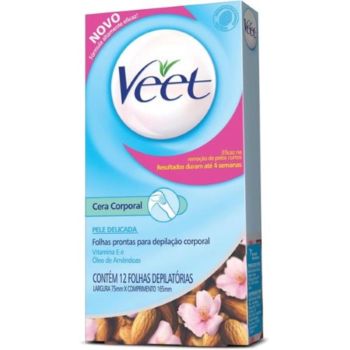 Folhas Depilatórias Veet Cera Fria Peles Delicadas com 12 unidades