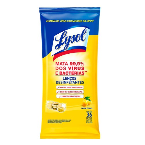 Lenço Umedecido Desinfetante Lysol Poder Cítrico 36 unidades