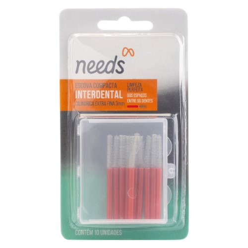 Escova Compacta Interdental Needs Cilíndrica Extra Fina 3mm cor Vermelho com 10 unidade