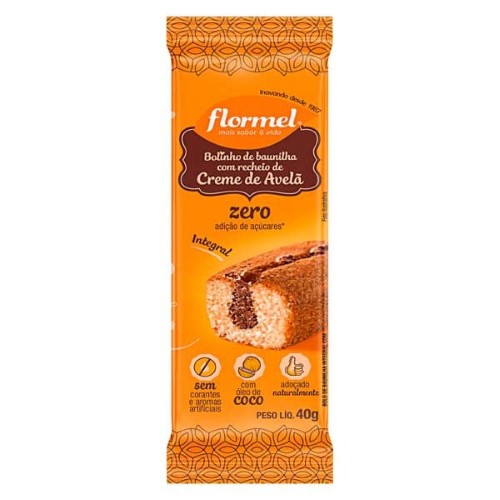 Bolinho Integral de Baunilha Flormel Recheado com Creme de Avelã com 40g