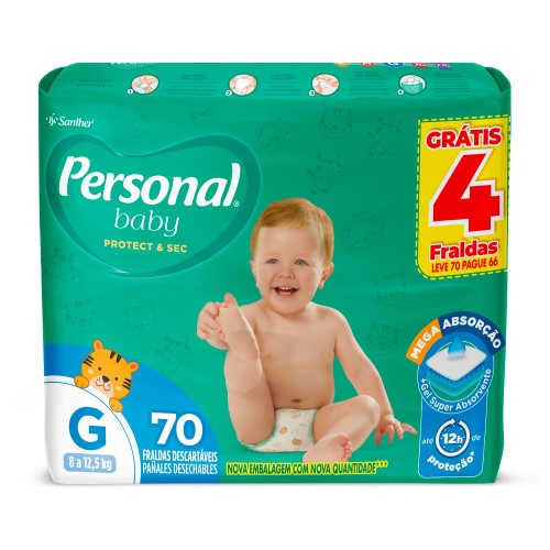 Fralda Personal Baby Protect & Sec Tamanho G Leve 70 Pague 66 Fraldas Descartáveis