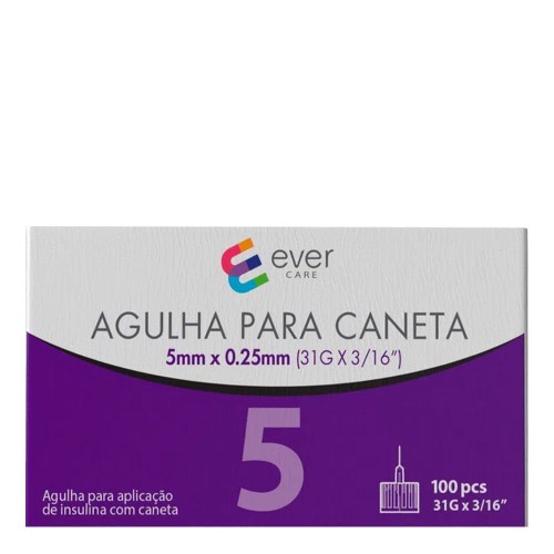 Agulha Caneta Insulina Ever Care 5mm 100 Unidades