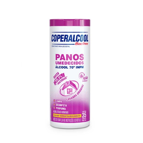 Panos Umedecidos Coperalcool 70°INPM Bacfree Lavanda Oriental 35 Unidades