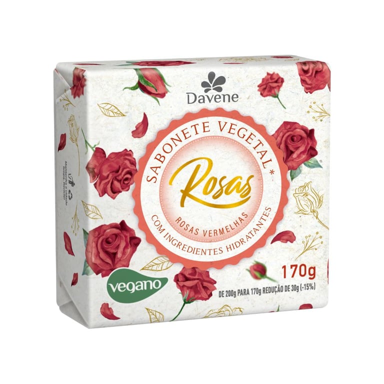 Sabonete Em Barra Vegetal Davene Rosas Vermelhas 170g