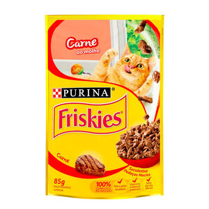 Ração Úmida para Gatos Adultos Purina Friskies carne ao molho, sachê com 85g