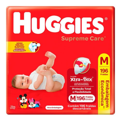 Fralda Huggies Supreme Care Tamanho M 196 Fraldas Descartáveis