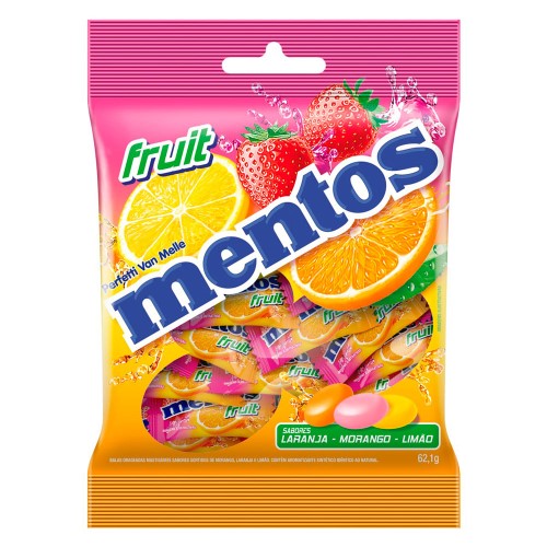 Balas Mentos Fruit Sabor Laranja, Morango e Limão 62,1g