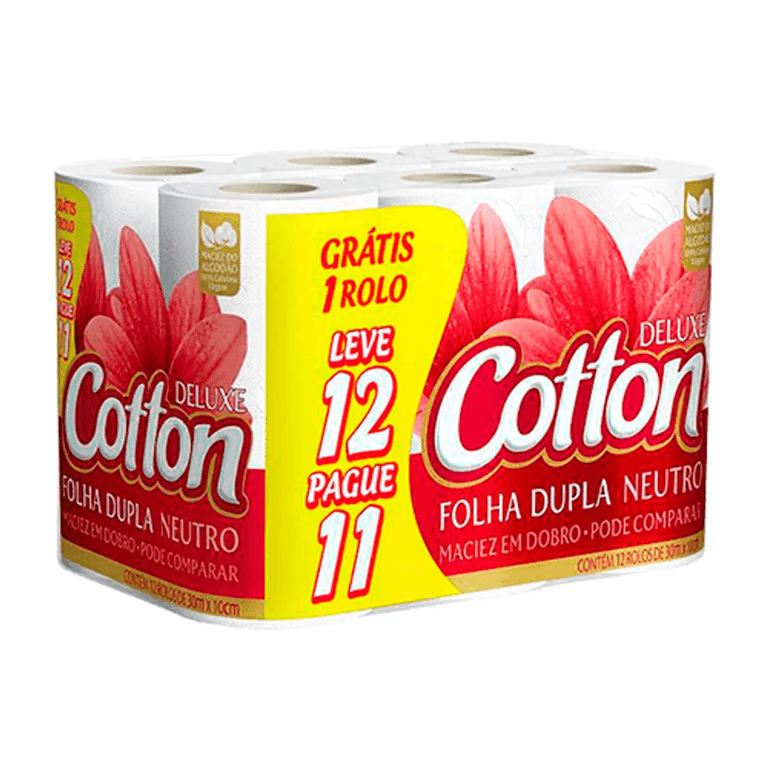 Papel Higiênico Cotton Deluxe Neutro Folha Dupla Leve 12 Pague 11 Unidades