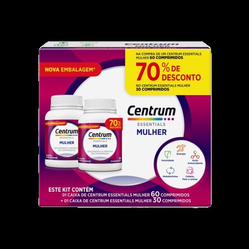 Centrum Essentials Mulher 60 Comprimidos Revestidos e Ganhe 70% de Desconto no Centrum Essentials Mulher 30 Comprimidos Revestidos