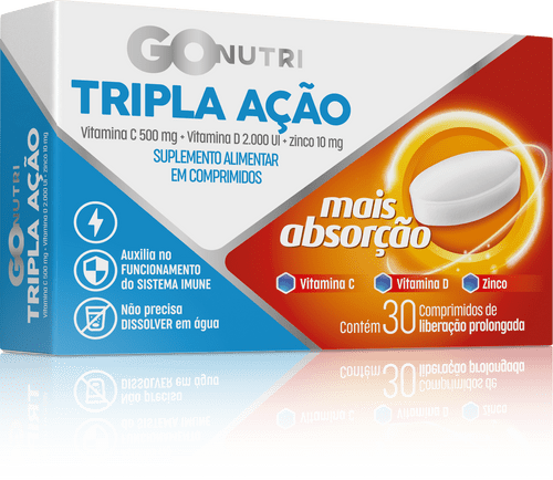 GOnutri Tripla Ação Vitamina C + D + Zinco – c/ 30 Comprimidos de Liberação Prolongada