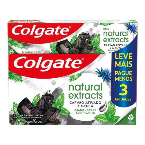 Creme Dental Colgate Natural Extracts Carvão Ativado e menta 3 Unidades 90g Leve Mais Pague Menos