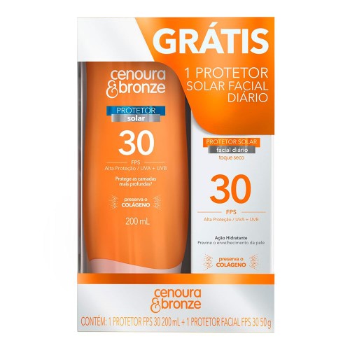 Protetor Solar Cenoura & Bronze Fps30 200ml + Protetor Solar Facial Diário Cenoura & Bronze Fps30 50g