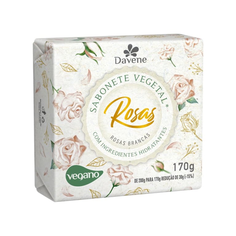 Sabonete Em Barra Vegetal Davene Rosas Brancas 170g