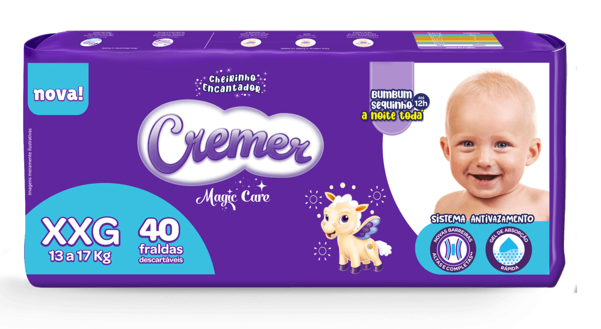 Fralda Cremer Magic Care XXG, 1 pacote com 40 unidades