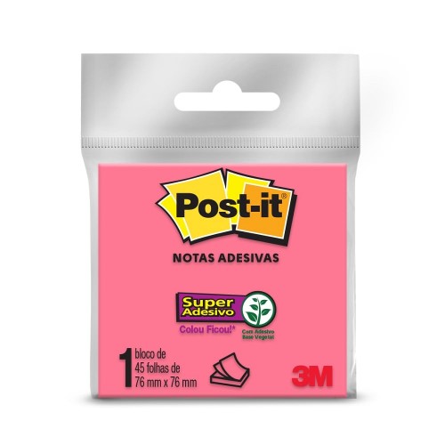 Post-it 3m Bloco Adesivo Rosa 76mm X 76mm Com 45 Folhas