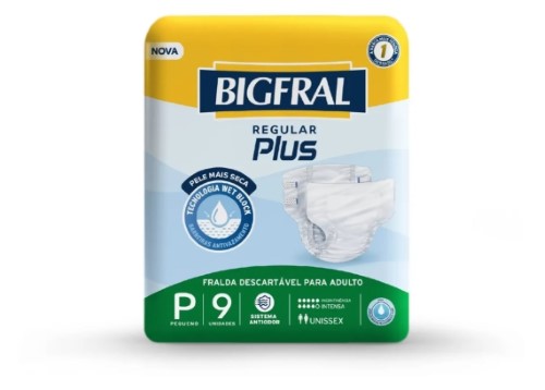 Fralda Descartável BigFral Plus Regular Pequeno 9 Unidades