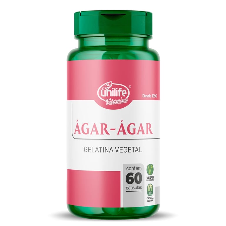 Gelatina Vegetal Agar-Agar - Unilife - 60 Cápsulas de 600mg