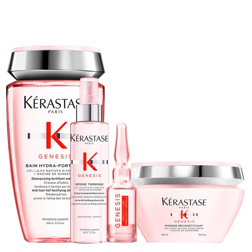 Kérastase Genesis Kit - Shampoo + Máscara + Sérum + Protetor Térmico 