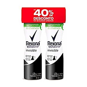 Desodorante Aerosol Comprimido Rexona Invisible Feminino 85ml 2 Unidades