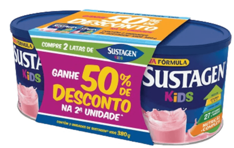 Complemento Alimentar Infantil Sustagen Kids Sabor Morango 2 Unidades de 380g Cada