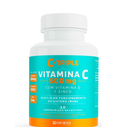 Suplemento Vitamínico C-Triple Vitamina C 500g + Zinco 5mg + Vitamina D 200UI 30 Comprimidos