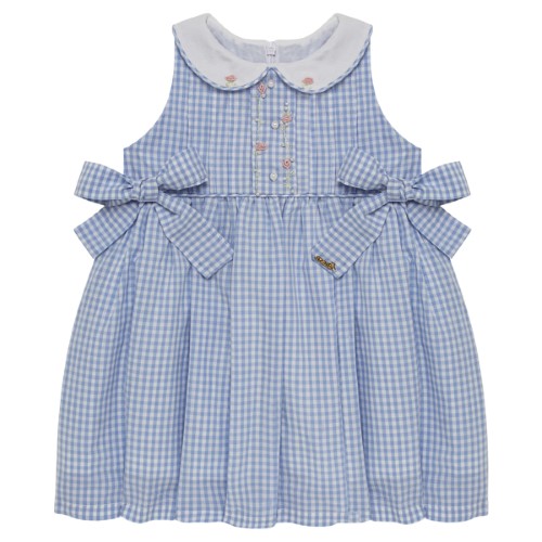 Vestido c/ golinha para bebê em algodão Xadrez Azul - Roana