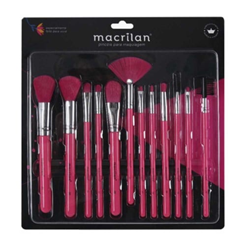 Macrilan EN001 Kit – 12 Pincéis de Maquiagem Rosa Neon