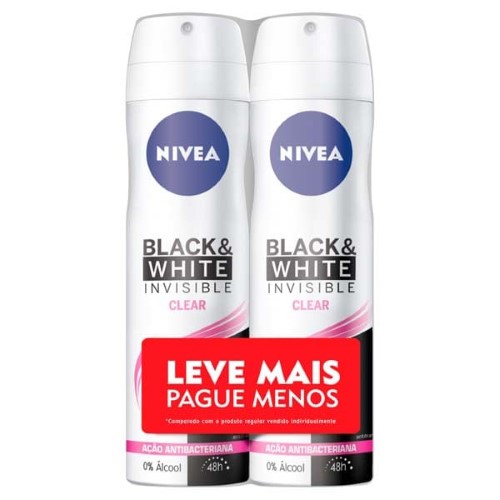 Desodorante Nivea Invisible For Black & White Clear Aerosol 48h 2 Unidades 150ml cada Leve Mais Por Menos