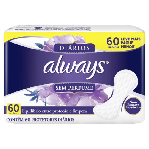 Protetor Diário Always Sem Perfume com 60 unidades