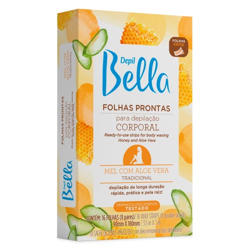 Folhas Prontas Corporais Depil Bella Mel Com Aloe 16 Unidades