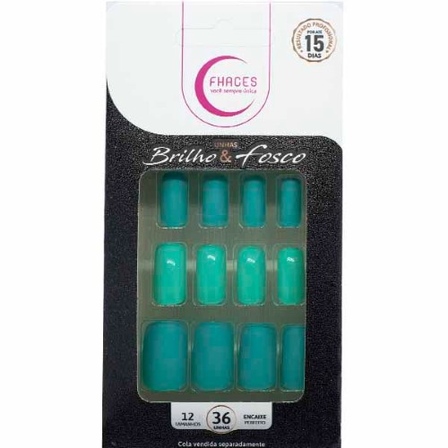 Unhas Postiças Fhaces Brilho e Fosco Azul Piscina