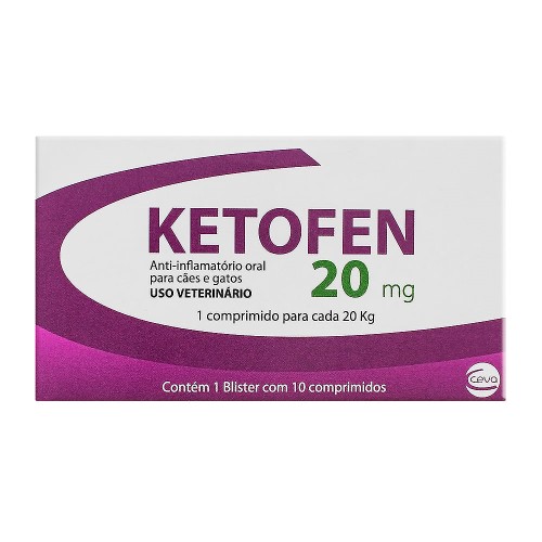 Ketofen 20mg para Cães Uso Veterinário com 10 Comprimidos