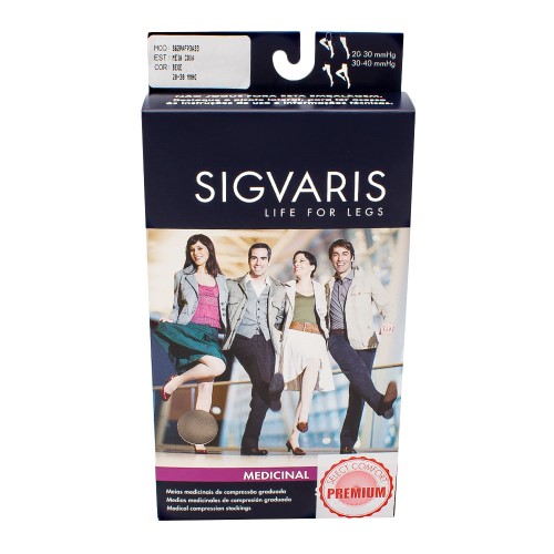 Meia Coxa (7/8) Sigvaris Select Comfort Premium 20-30 mmHg P (Tamanho Pequeno) Longo, Cor Natural, Ponteira Aberta