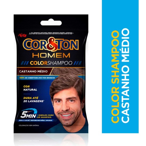 Shampoo Color Tonalizante Niely Cor&Ton Men Castanho Médio Shachê 20g