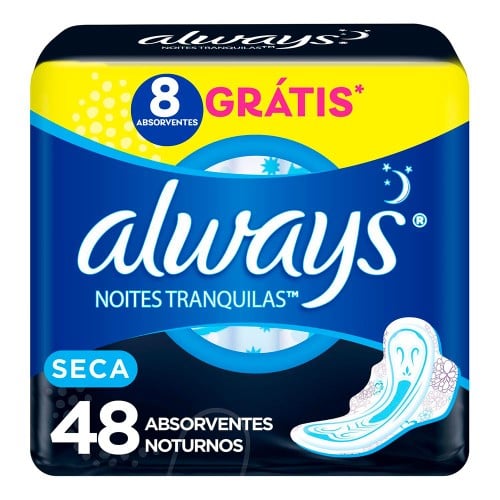 Absorvente Always Noites Tranquilas Cobertura Seca Com Abas 48 Unidades