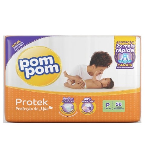 Fralda Pom Pom Protek Proteção de Mãe P - 56 Unidades