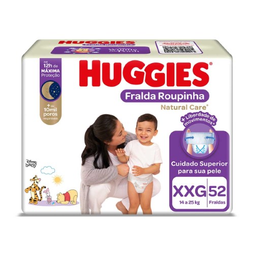 Fralda Huggies Roupinha Natural Care XXG Hiper 52 unidades